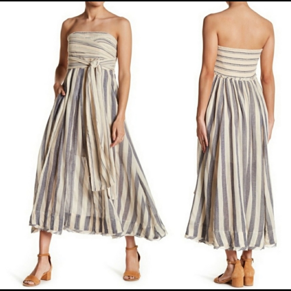 Free People ‘Stripe Me Up’ Strapless Midi Dress S